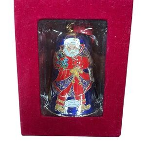 Dillard's Trimmings 2009 Cloisonne Gold Gilt Santa Bell Christmas Ornament